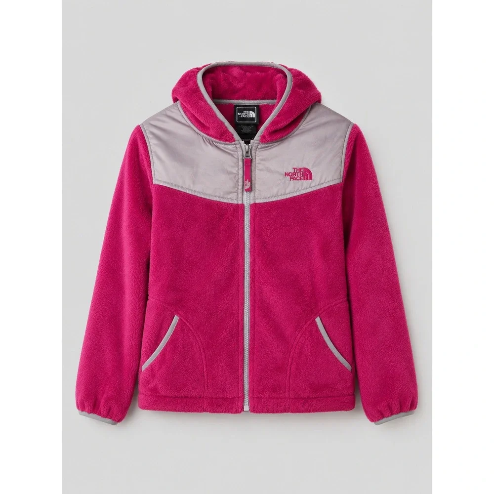 The North Face Fleece Jacket Girls L14/16 Pink Full Zip Hooded Denali School